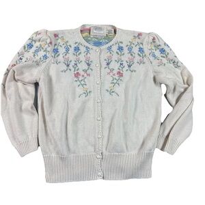 Vtg Floral Knit Cardigan Women’s Size Medium 80s 90s Twee Grandmacore Cottage